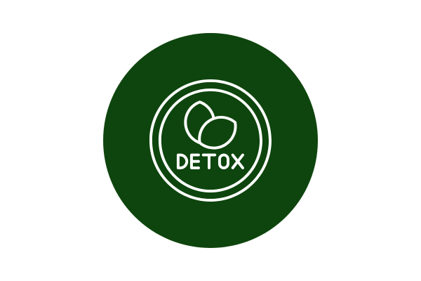 Icon mit zwei Kreisen, in deren Mitte "Detox" steht und zwei Blätter zu sehen sind.
