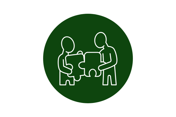 Icon mit zwei Männchen, die jeweils ein Puzzlestück in den Händen halten.